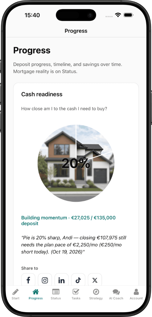 HomeGoal cash readiness screen on iPhone